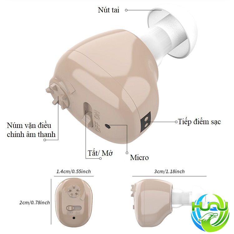 Tai Nghe Trợ Thính Huqu HQ-Z12-Thiết Kế Nhỏ Gọn, Chống Mồ Hôi Hiệu Quả -Hàng Chính Hãng 