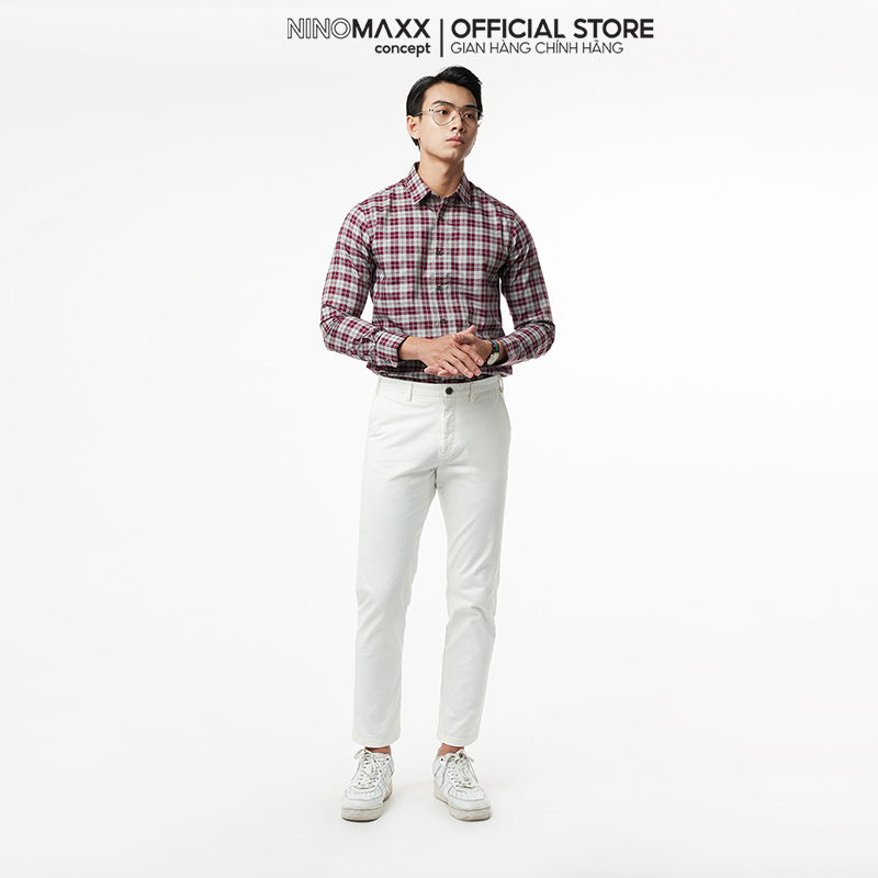 N&amp;M Áo sơ mi caro Nam tay dài chất cotton chống nhăn chống ố form slim fit dáng trẻ trung 2110023