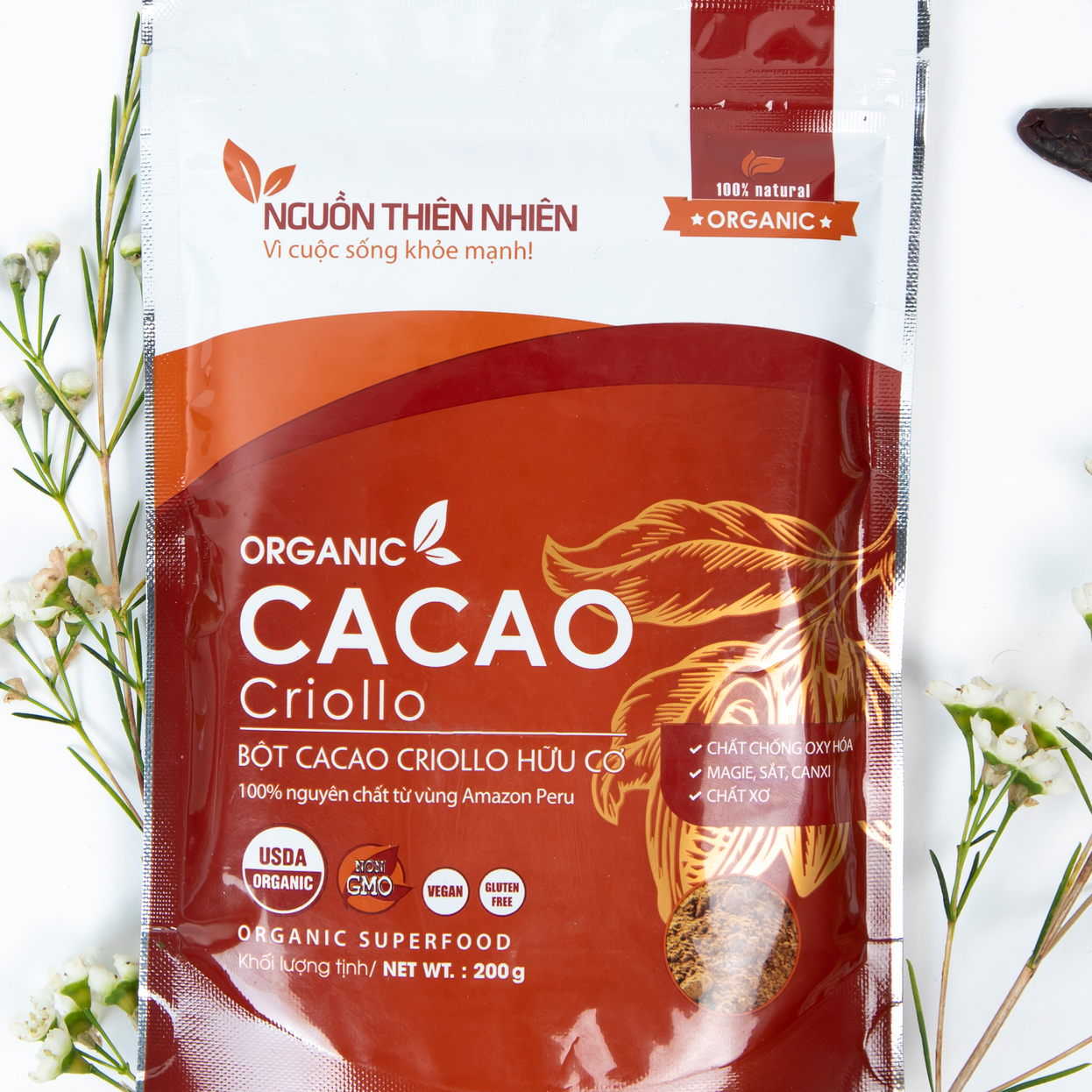 BỘT CACAO CRIOLLO HỮU CƠ PERU 200 g Nguồn Thiên Nhiên