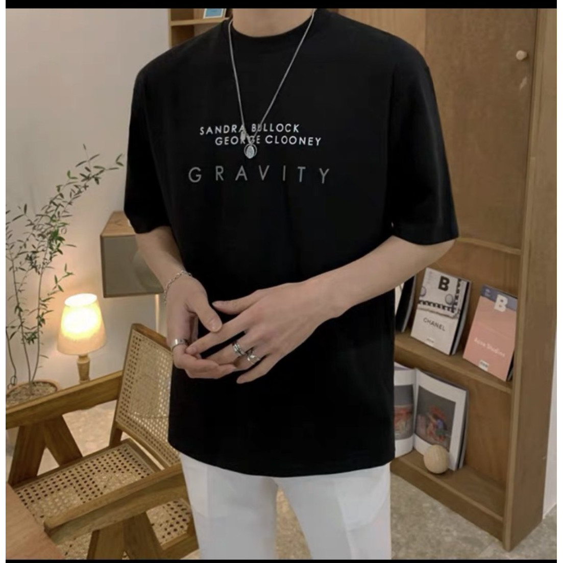Áo Thun Nam Tay Lỡ Unisex cổ Tròn chất liệu vải cotton màu đen form rộng in chữ GRAVITY phong cách độc chất Trumunisex