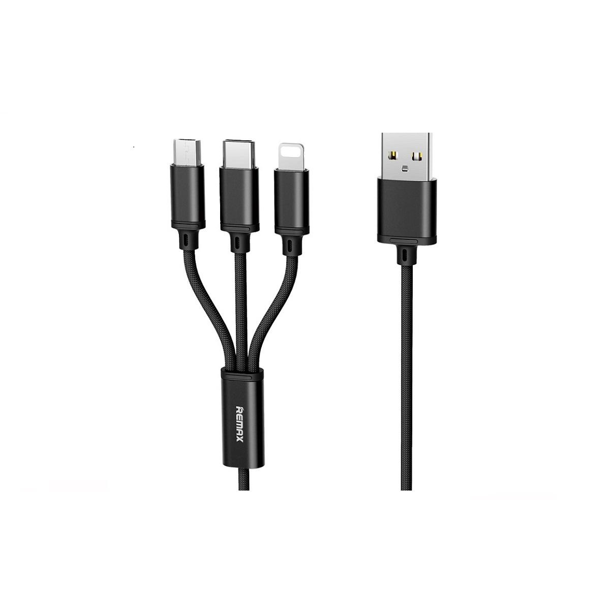 Cáp sạc dây dù 3in1 Remax RC-131th microUSB/ Lightning /Type-C 2.8A, dài 1.15M (màu ngẫu nhiên) - Hàng Chính Hãng