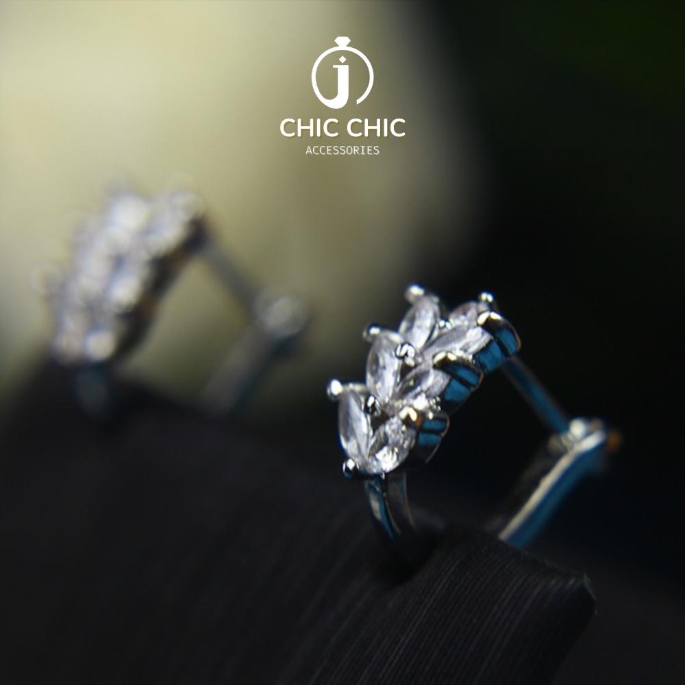 Bông Tai Nữ Hình Lá Đính Đá Zircon Dễ Thương Thanh Lịch | Bông Tai Chic Chic A82