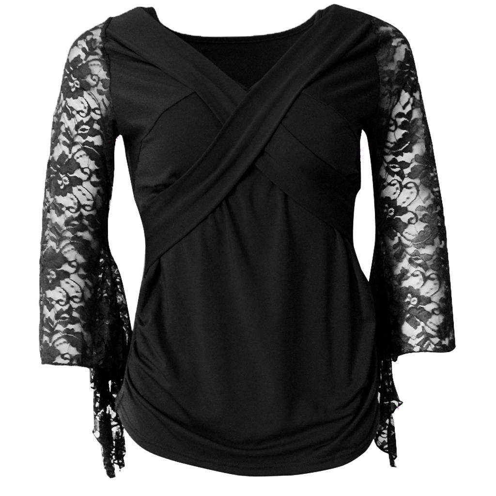 Ballroom Flamenco Latin Dance Blouse Square Dance V Neck Lace Sleeve Tops Women Dancewear Costumes