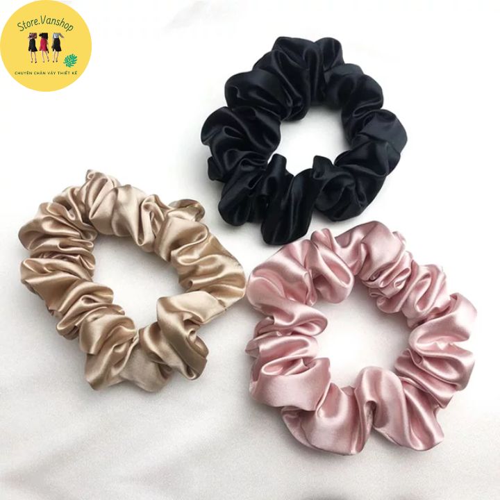 Set 5 cột tóc vải scrunchies dây buộc tóc vải trơn bóng loại đẹp hot trend - Phụ kiện thời trang nữ CT0007