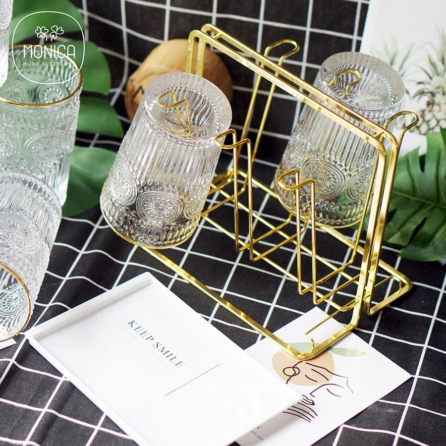 Set 6 ly thuỷ tinh viền vàng Hoa Mặt Trời - dáng cao -