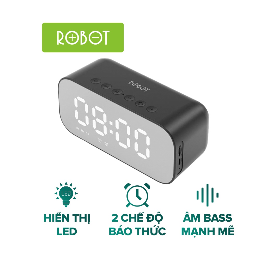 Loa Bluetooth ROBOT RB560 Kiêm Đồng Hồ Báo Thức Màn Hình LED Tráng Gương - Hỗ Trợ Thẻ Nhớ, FM - Bảo Hành 12 Tháng - Hàng Chính Hãng