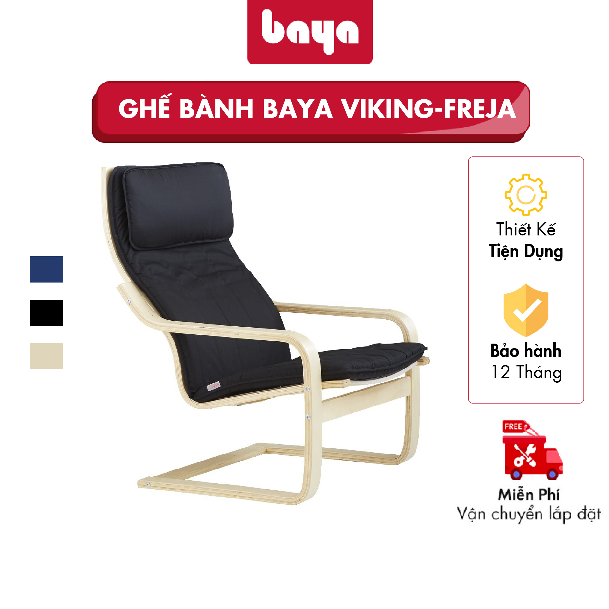 Ghế Bành BAYA VIKING FREJA Mang Đậm Phong Cách Bắc Âu, Khung Ghế Làm Từ Gỗ Bền Bỉ, Nhẵn Bóng Đệm Ghế Làm Từ Vải Cotton Mềm Mại Thoáng Khí