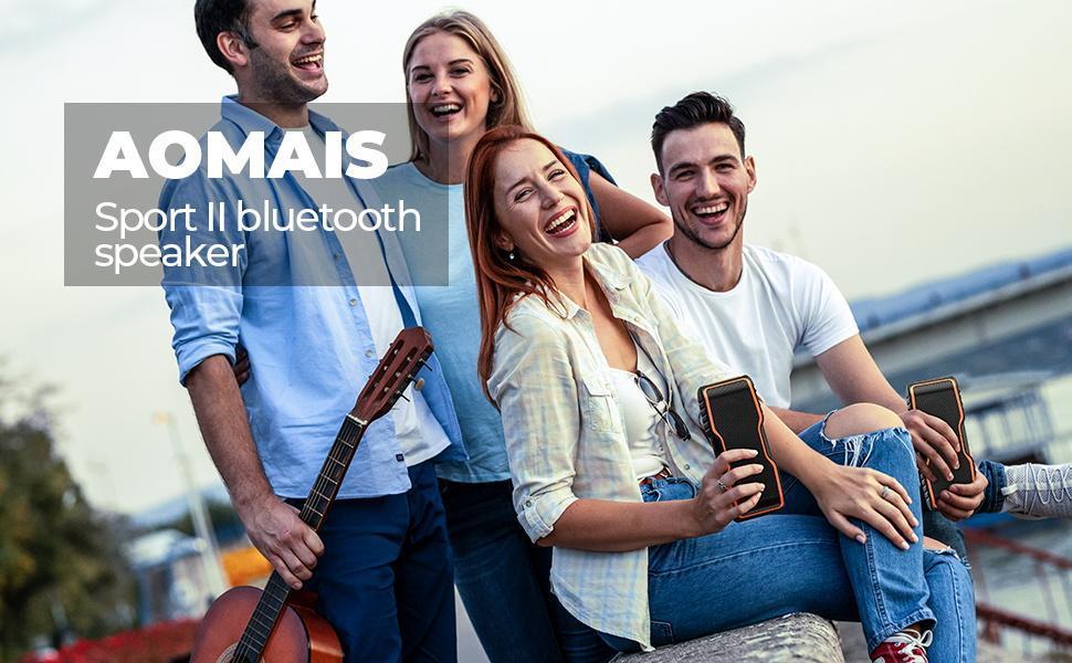 Aomais 20W Loa Bluetooth không dây IPX7 Trò chơi không thấm hơi ngoài trời ba loa loa siêu loa Color: Black black border