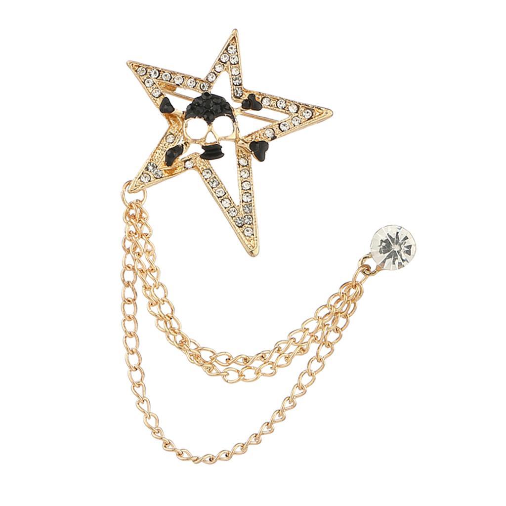 Suits Brooch  Skull Pin Badge Tassel Chain Shirt Collar Pin