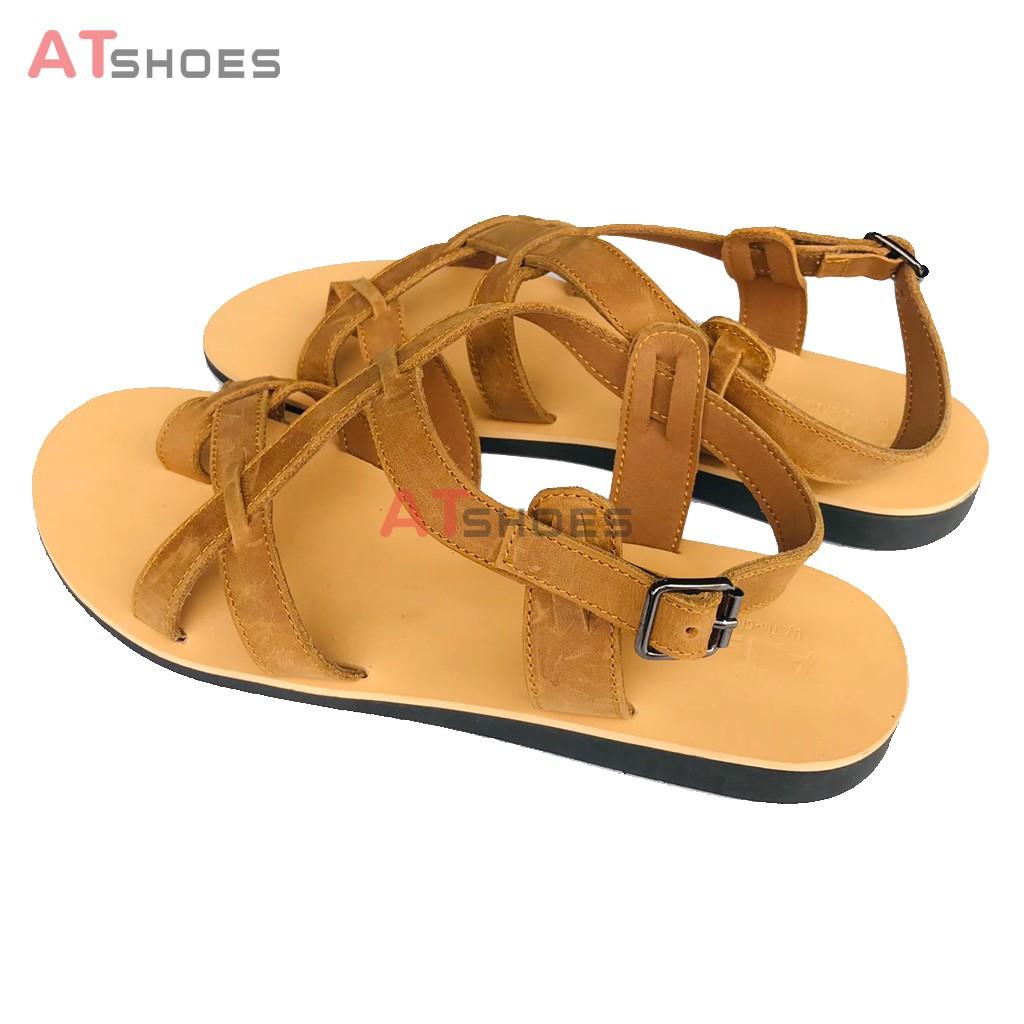 Dép Sandal Unisex Cc Da Bò - Sandal Xỏ Ngón Nam Nữ Trẻ Trung Đế Caosu Chống Nước Atshoes XDSGNAU22