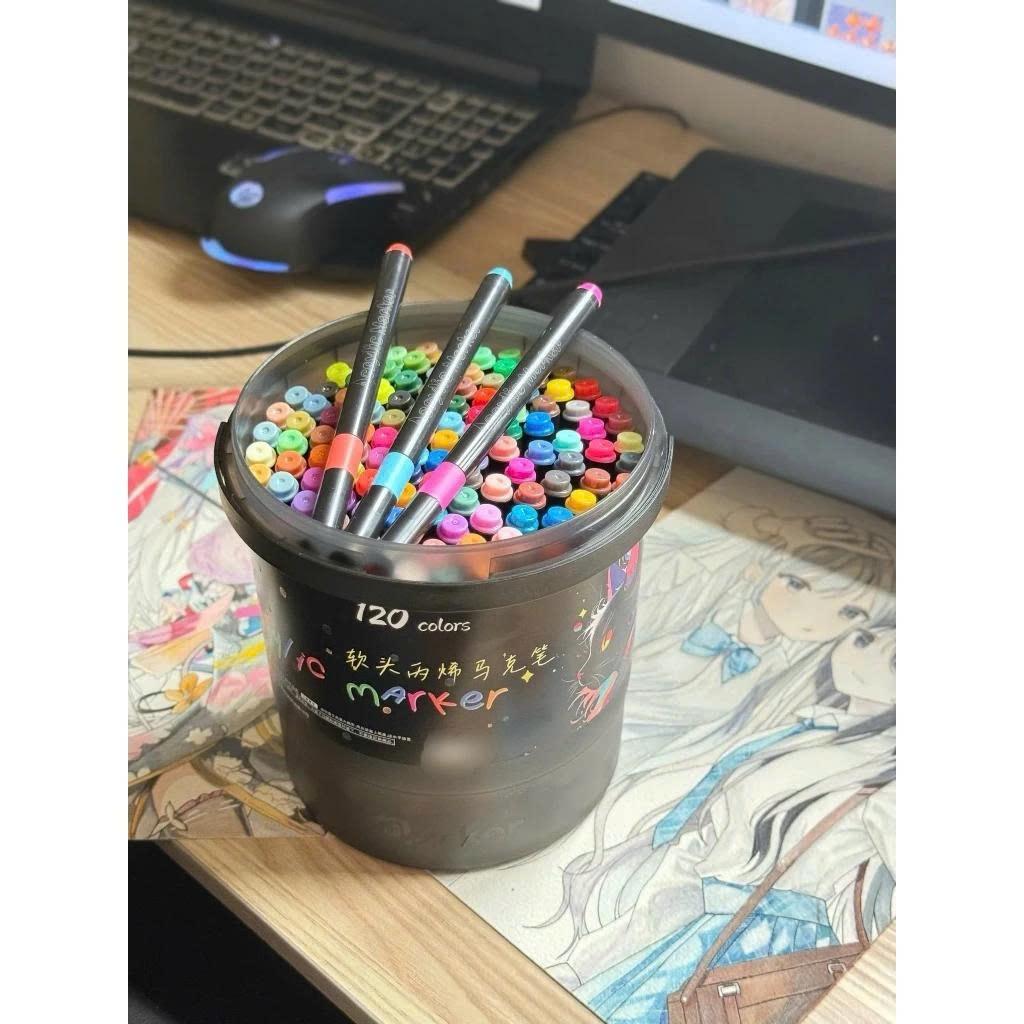 Bộ Bút Sơn Màu Acrylic Marker 120 Màu Hộp Nhựa Vẽ Được Trên Mọi Chất Liệu, Xô 120 màu