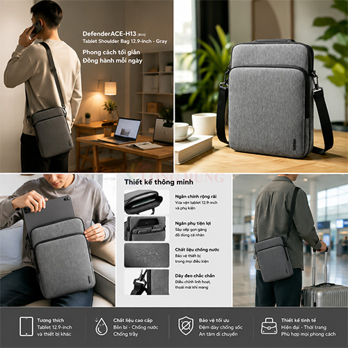 Túi đeo chéo Tomtoc Defender ACE-B03 Tablet Shoulder Bag iPad 12.9 inch B03B1G3 - Hàng chính hãng