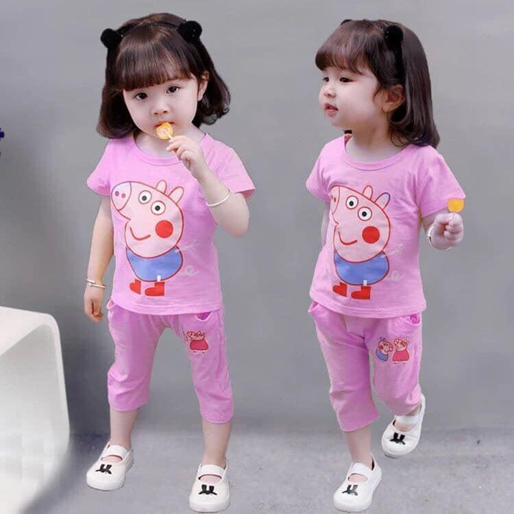 Bộ bé gái lửng peppa pig thun cotton xinh mát hàng vnxk