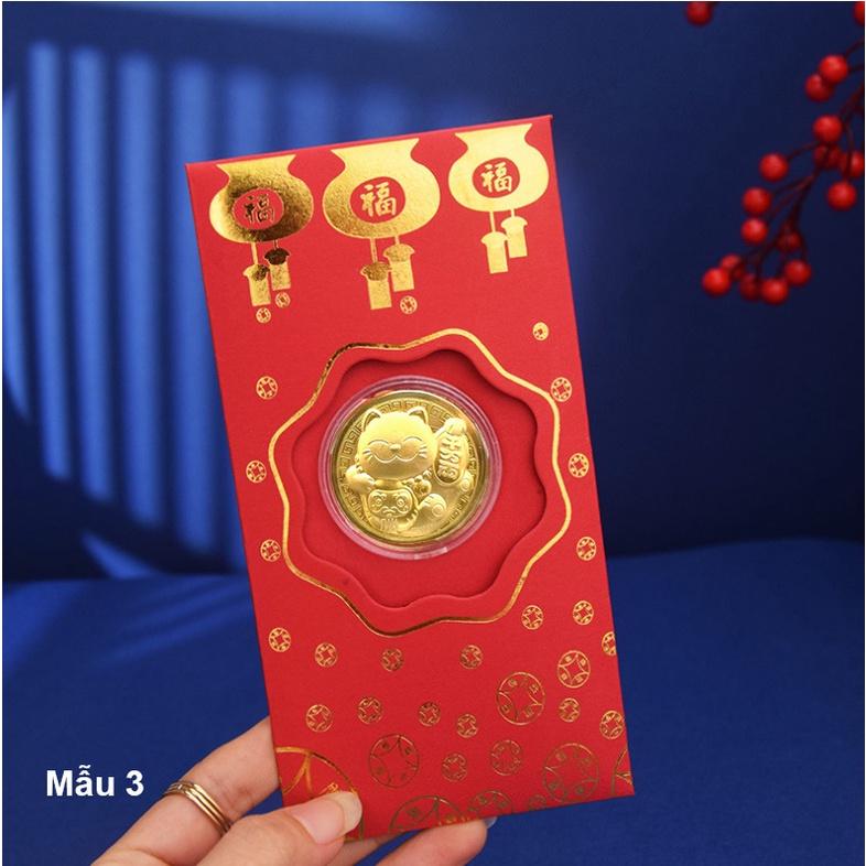 Bao lì xì mèo thần tài như ý cát tường vàng 24k 9999 - Mẫu 3