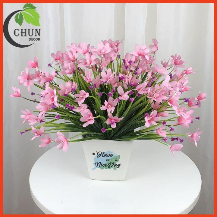 Chậu hoa giả tóc tiên lụa trang trí bàn, kệ tủ, giá sách, bàn trà, bàn làm việc