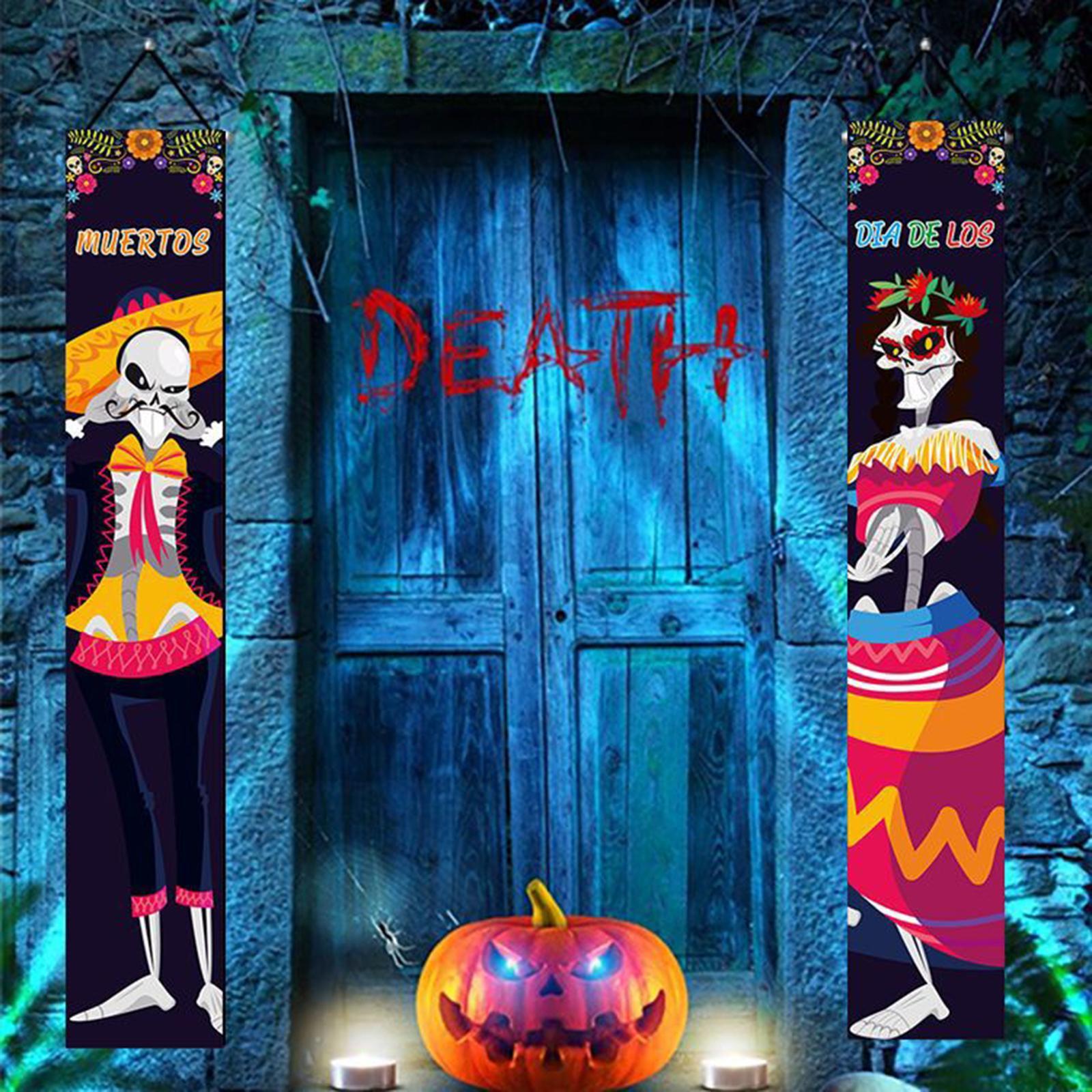 Halloween Banners Mexican Day of The Dead Flag Halloween Welcome Signs Hanging Sign Halloween Party Decoration for Backyard Porch Front Door