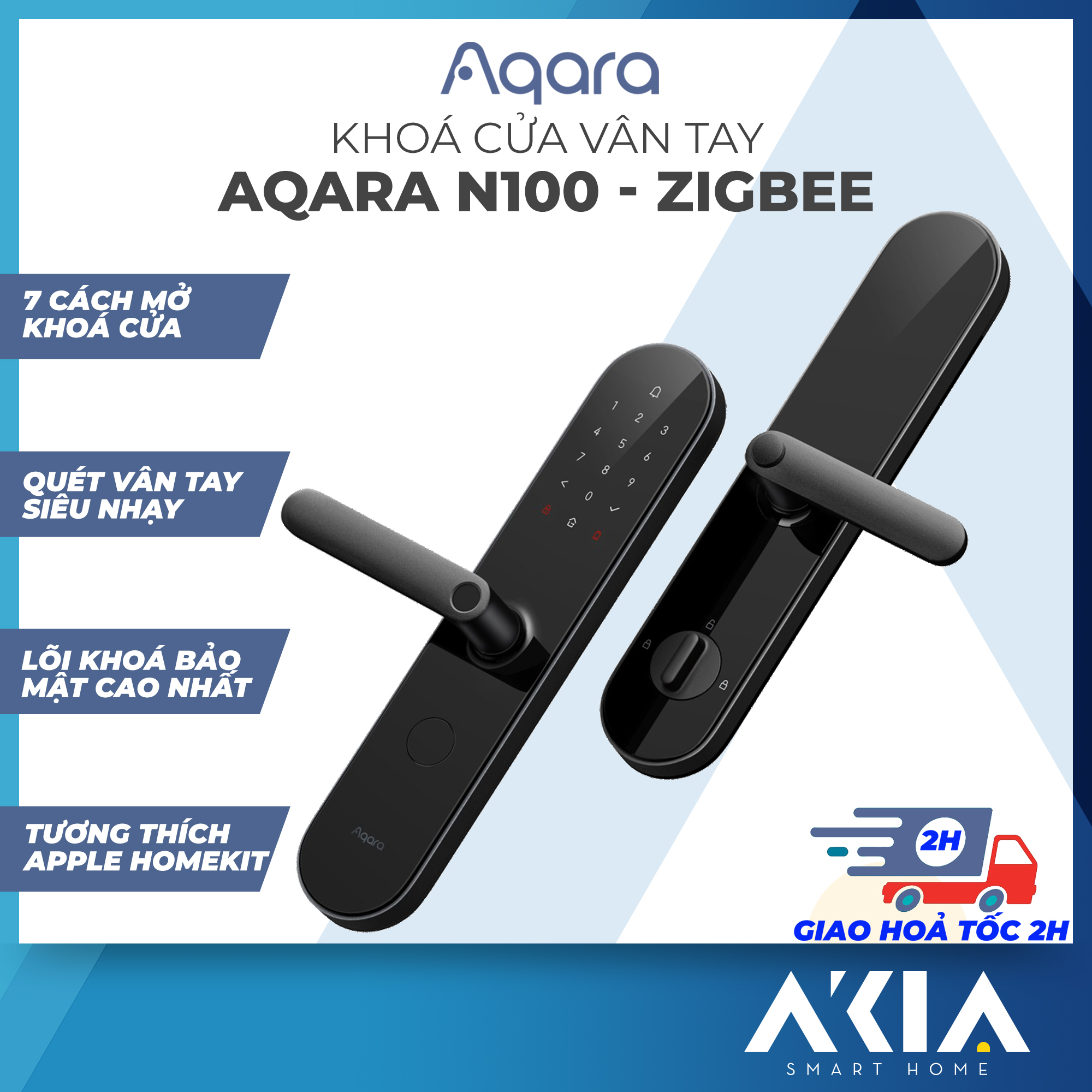 Khoá vân tay Aqara A100 - Hỗ trợ mở cửa bằng HomeKey, Tích hợp 7 cách mở, Lõi bảo mật Class C, phiên bản Quốc Tế, Hàng Chính Hãng