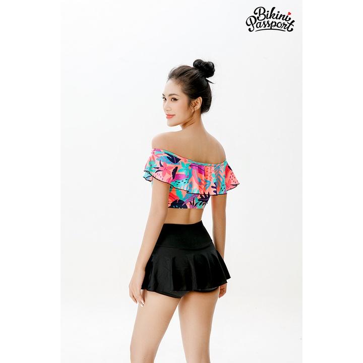 Bộ đồ bơi NỮ BIKINI PASSPORT kiểu Hai mảnh váy, vai áo bèo - Hồng - BS299_PK