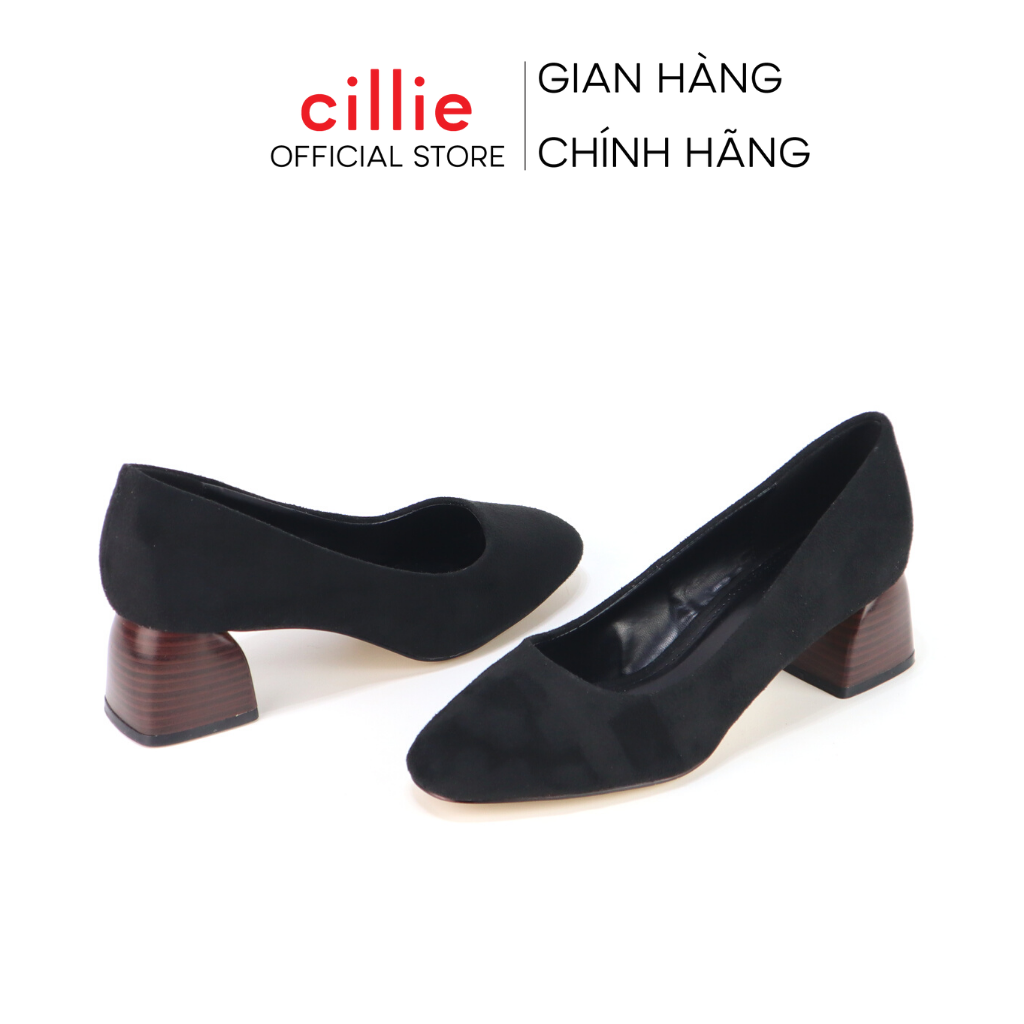 Giày cao gót nữ da lộn mũi vuông cao 5cm Cillie 1219