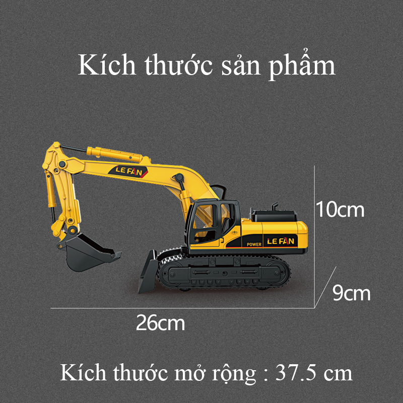 Đồ chơi mô hình xe xúc ủ, cẩu ủi, móc gỗ và đục ủi KAVY-82 chạy đà có hộp chứa đồ các khớp chuyến động nhựa ABS an toàn