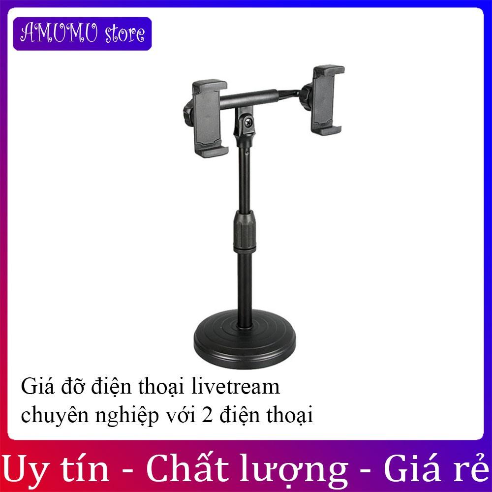 Giá đỡ điện thoại - kẹp điện thoại để bàn livestream 2 trong 1 chữ T