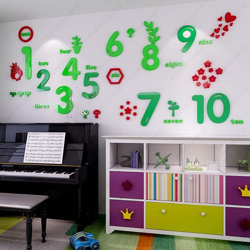 Tranh dán tường mica 3d decor khổ lớn bảng các số đếm trang trí mầm non, mẫu giáo, phòng cho bé