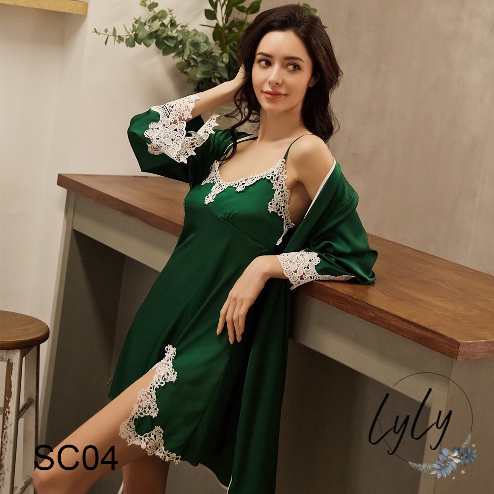 Set choàng lụa nữ 2 món thiết kế sang trọng quyến rũ váy có đệm ngực đi kèm Lylylorem SC04