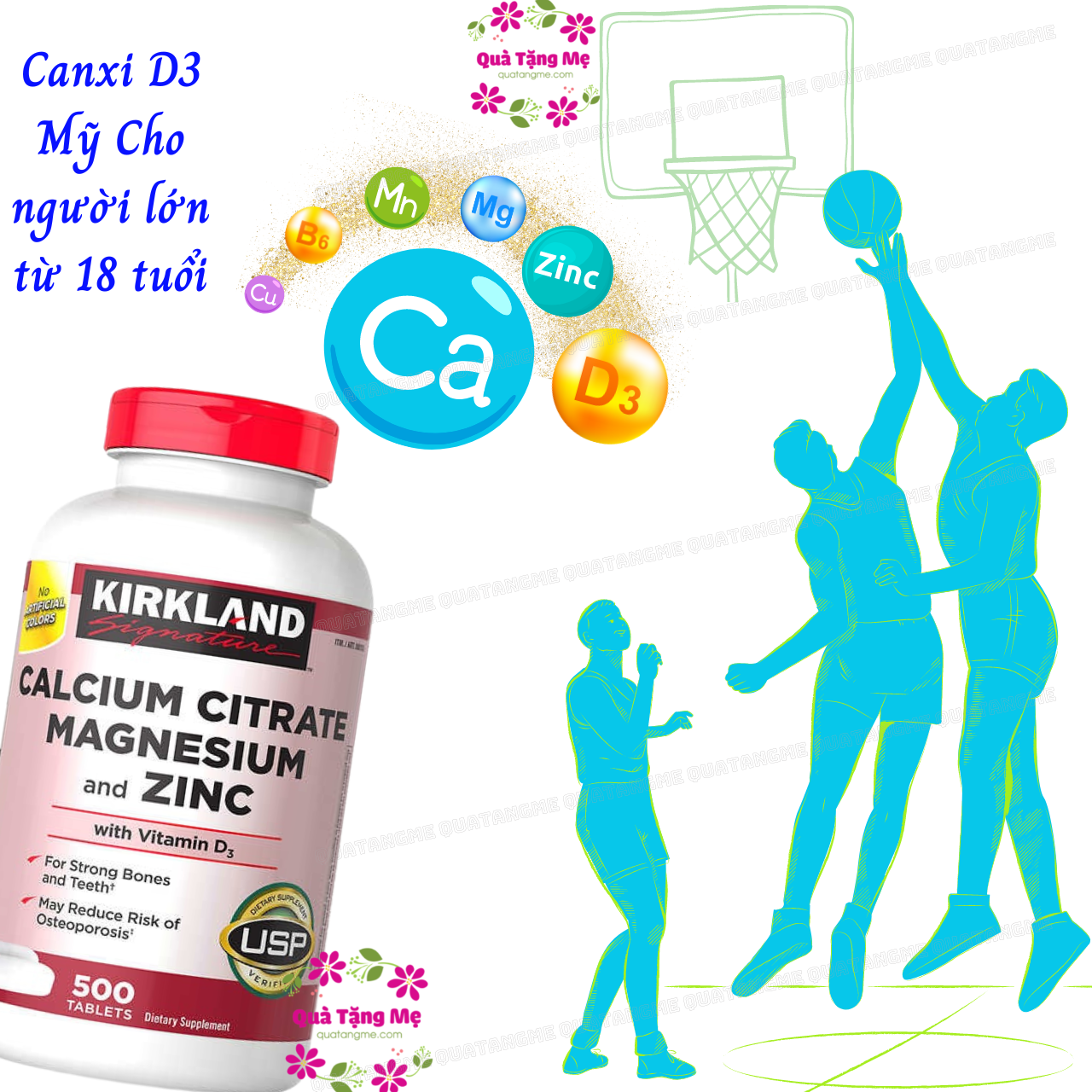 Canxi Mỹ Kirkland Signature Calcium Citrate Magnesium And Zinc with Vitamin D3 phát triển hệ thống xương, phòng loãng xương - QuaTangMe Extaste