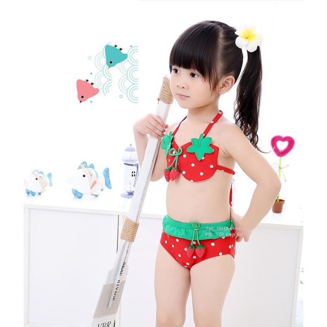 Set Đồ Bơi Bikini Bé Gái Kèm Mũ Bơi