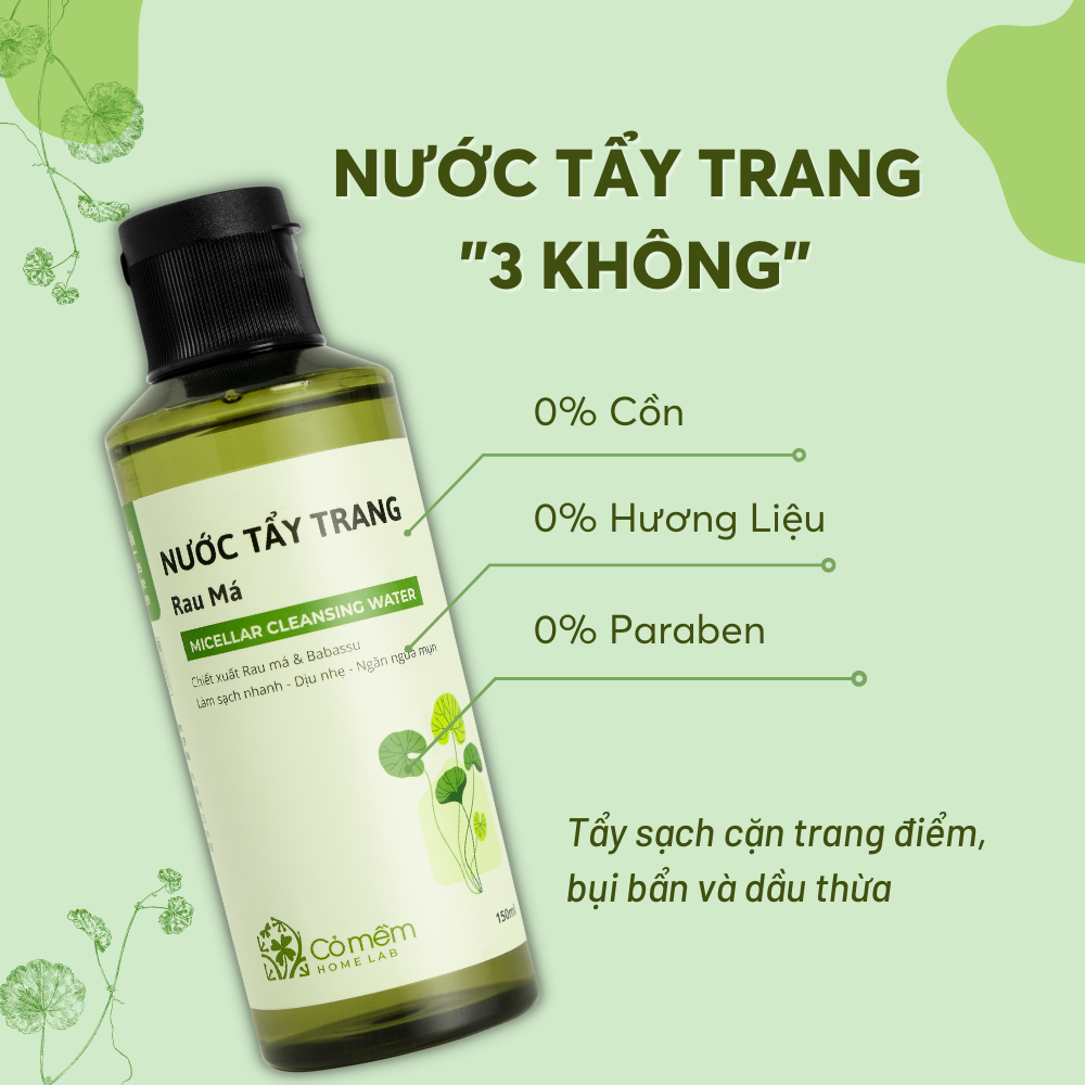 Nước Tẩy Trang Và Làm Sạch Sâu Rau Má Cho Da Mụn Da Dầu Nhạy Cảm Cỏ Mềm 150ml