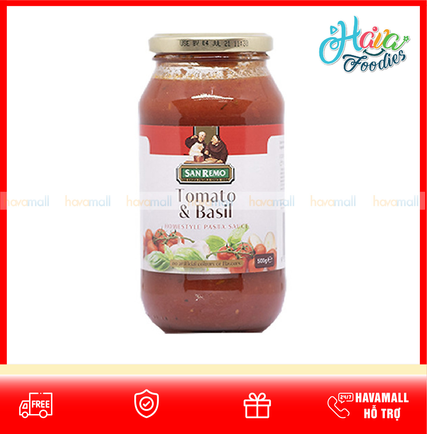 Sốt mì ý cà chua &amp; rau quế - Tomato and Basil San Remo 500g