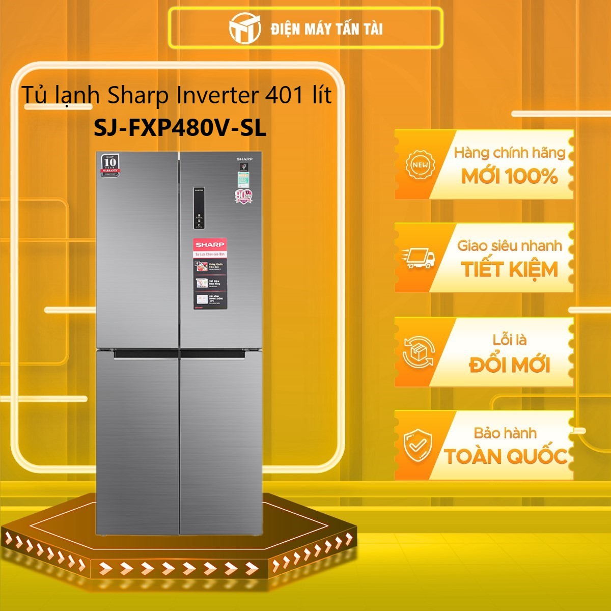 Tủ lạnh Sharp Inverter 401 lít SJ-FXP480V-SL Mới 2020 - Hàng chính hãng (chỉ giao HCM)
