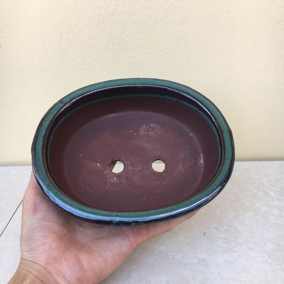 Chậu bonsai ovan mini men hỏa biến gốm Bát tràng 1 size BM-25