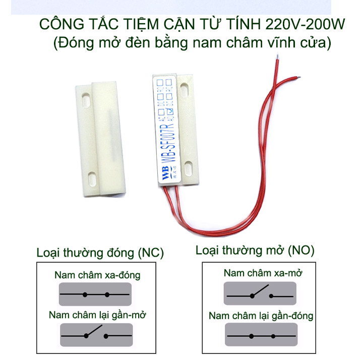 Công tắc từ tính 220V-200W WB-SF007R, đóng mở bằng nam châm vĩnh cửu, thường đóng-mở tùy chọn