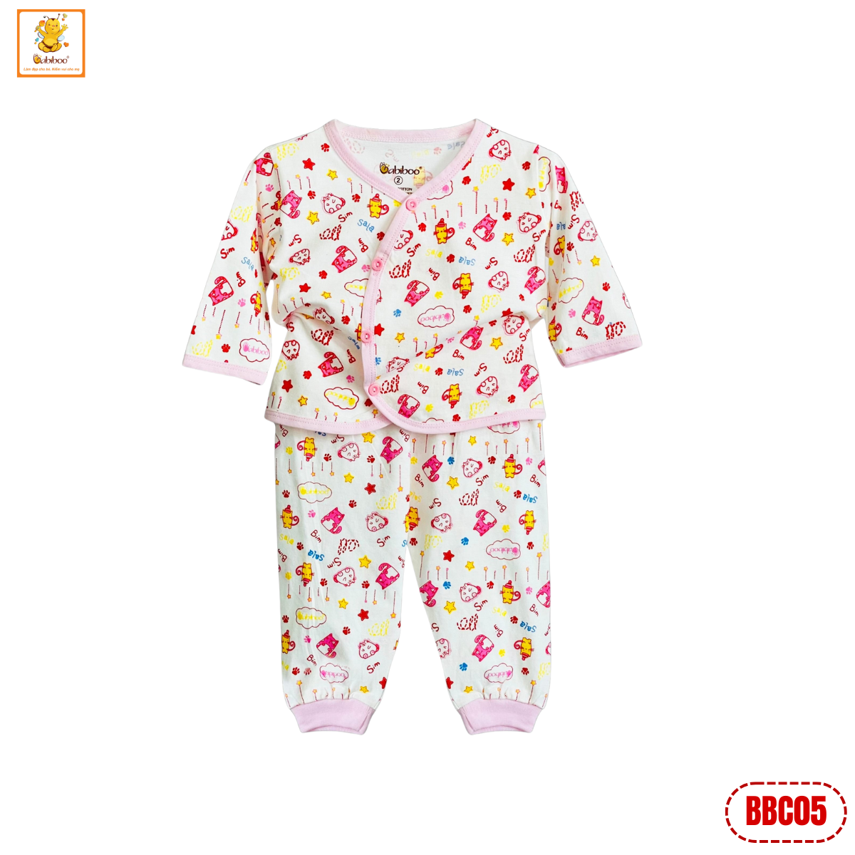 Quần áo sơ sinh Babiboo bộ dài tay sơ sinh cotton 2 chiều, họa tiết đáng yêu - BBC05