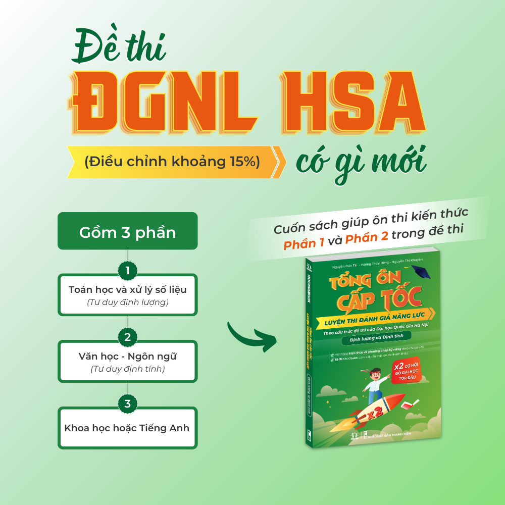 [HSA 2025] Sách Tổng ôn cấp tốc luyện thi Đánh giá năng lực - Định lượng và Định tính - ĐHQG HN - HOCMAI
