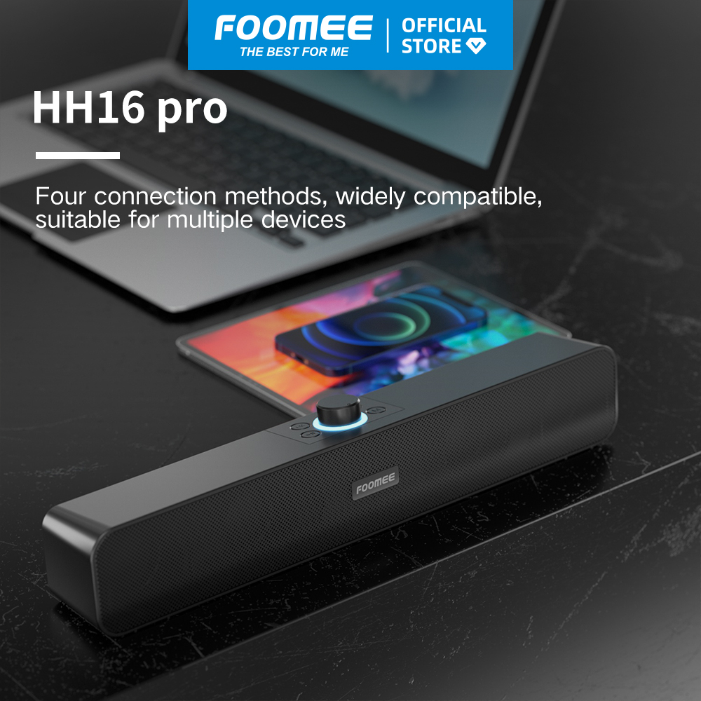 Loa Bluetooth Mini  Pin 1200mAh FOOMEE HH16 pro - Tích Hợp Đèn Led Nháy Loa Kép Và Kết Nối Cuộc Gọi - Màu Đen - Hàng Chính Hãng