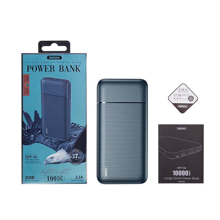 Pin Dự Phòng 10000mah Remax RPP-96 Garie Series Fast Charing 2.1A tích hợp 2 cổng USB - Hàng nhập khẩu