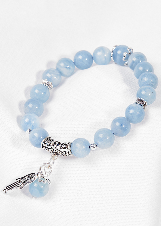 Vòng Tay Aquamarine Charm Hamsa Ngọc Quý Gemstones