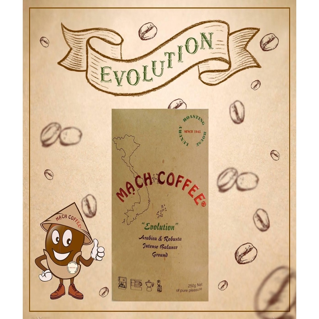 Cà Phê - EVOLUTION COFFEE – 75% Arabica/ 25% Robusta - Pha Máy, Mùi Vị Mạnh Mẽ Thơm, Ngon 250gr