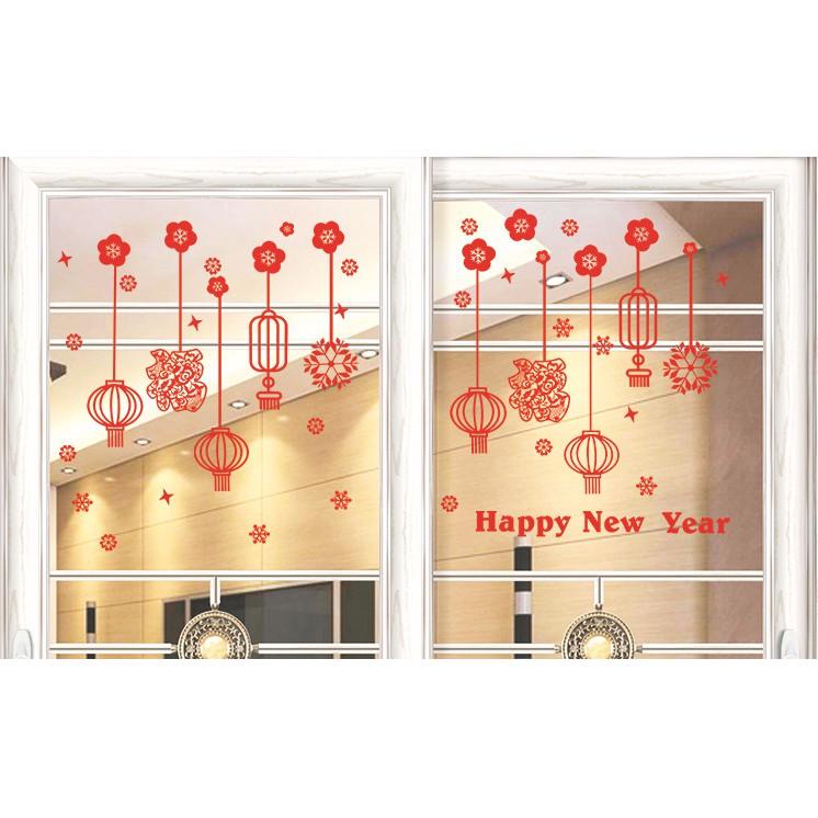 Decal trang trí Tết - Rèm dây lồng đền sợi đỏ