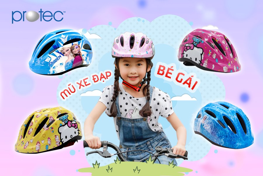 Nón bảo hiểm xe đạp trẻ em Protec SMILE cho bé gái, họa tiết đáng yêu, năng động, có đèn hậu an toàn- Hàng chính hãng