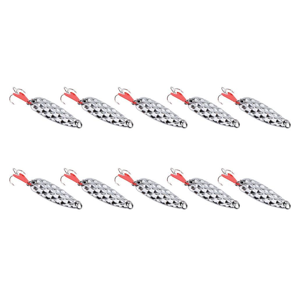 10pcs Spoons Hard Fishing Lures Treble Hooks Salmon Bass Metal Fishing Lure Baits