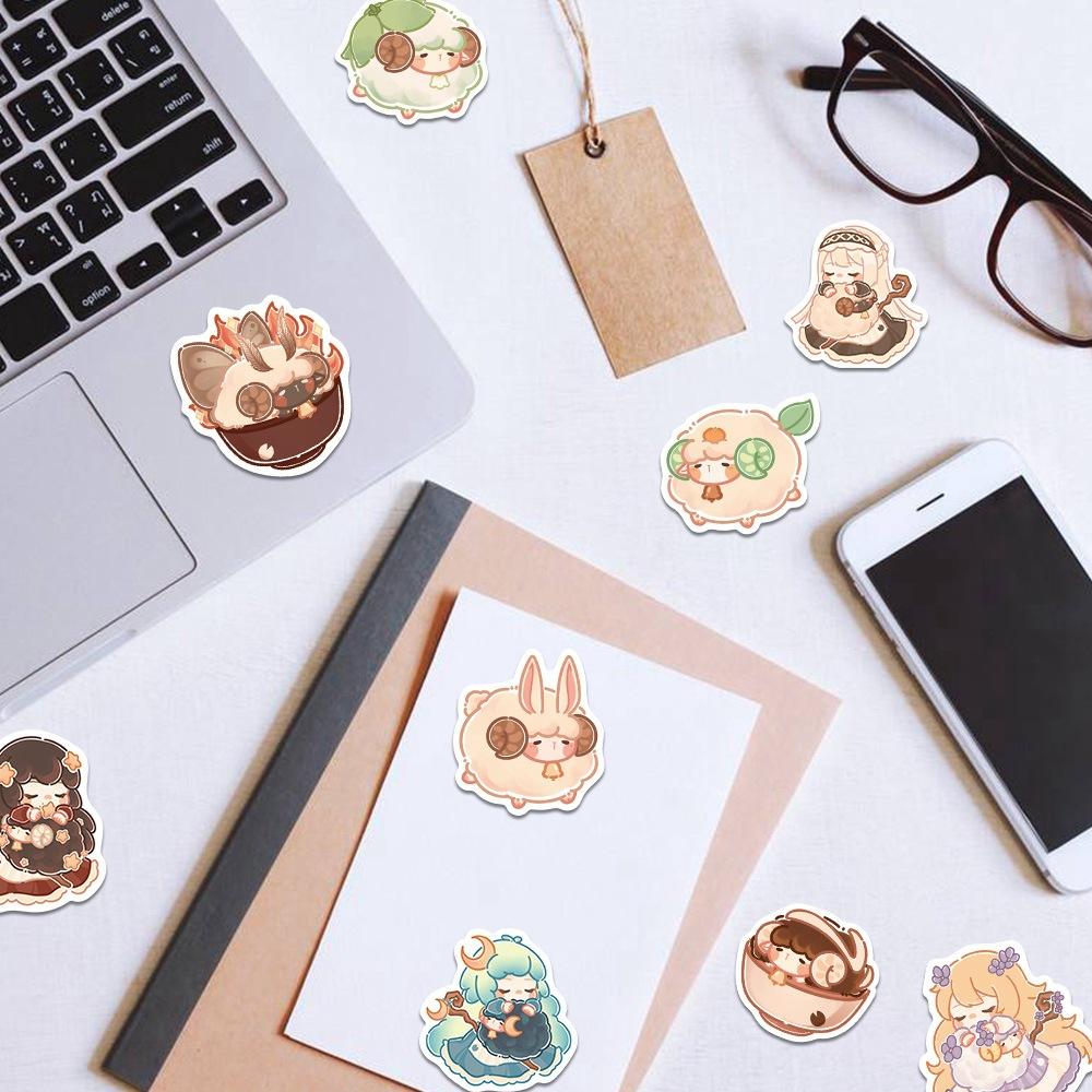 Sticker cừu chibi hoạt hình cute trang trí mũ bảo hiểm, guitar, ukulele, điện thoại, sổ tay, laptop-mẫu S77