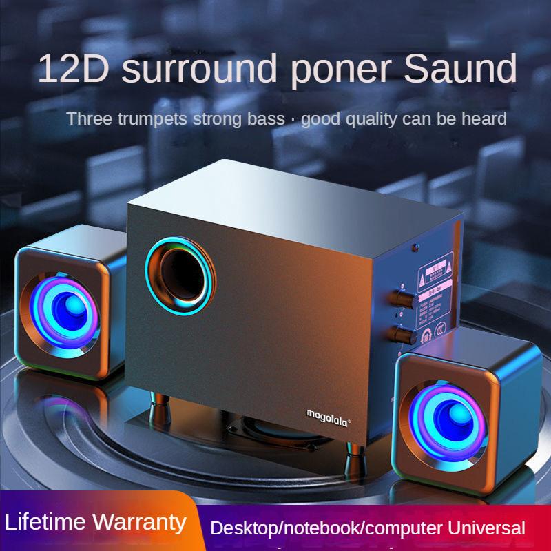 Máy tính máy tính bằng gỗ Bluetooth Audio Desktop Home Máy tính xách tay nhỏ Loa nhỏ Color: bluetooth and lamp