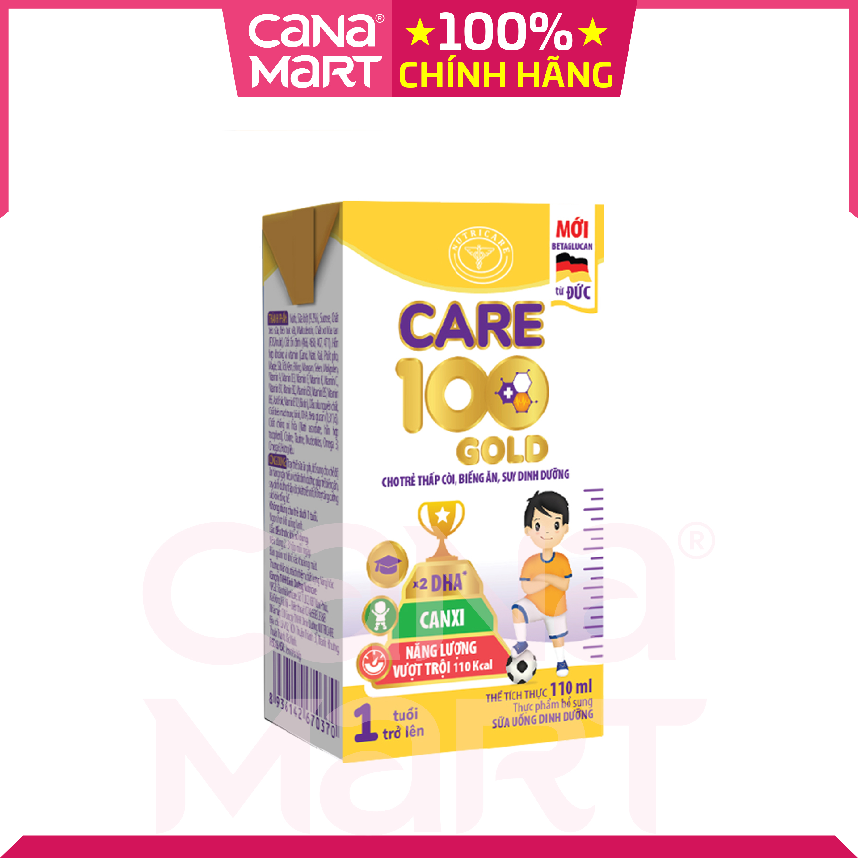 Thùng sữa nước pha sẵn Nutricare Care 100 GOLD cho trẻ thấp còi, biếng ăn từ 1 tuổi (110ml)