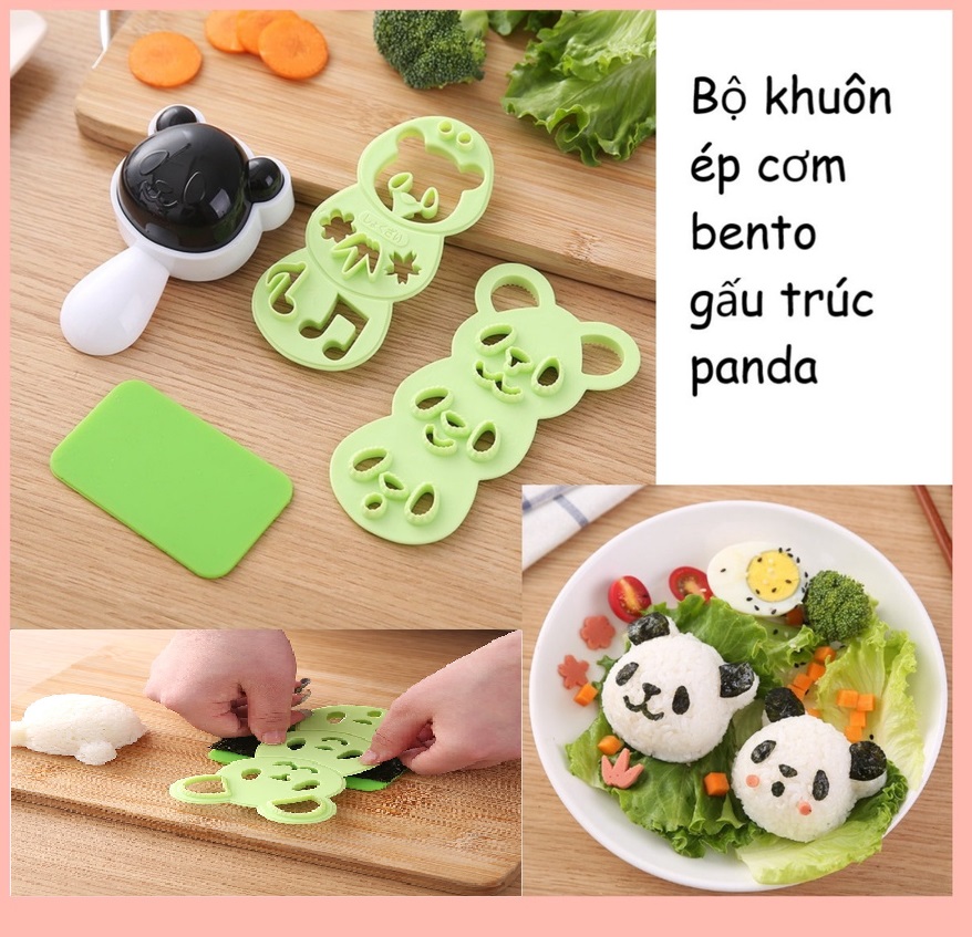 Bộ khuôn ép cơm đa năng hình gấu panda