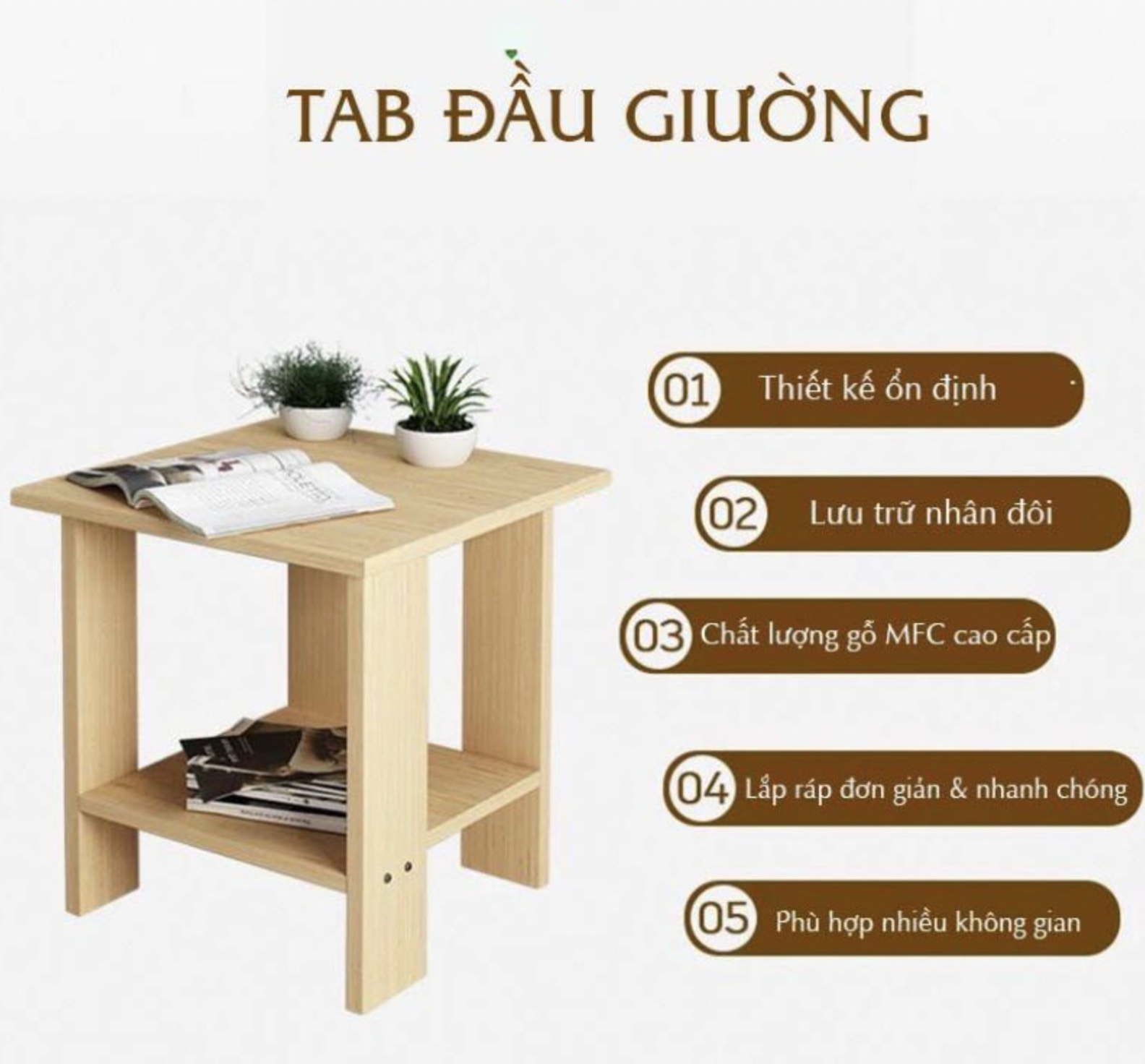 Tủ, Tab đầu giường 2 tầng nhỏ gọn phù hợp với mọi không gian TDG-006