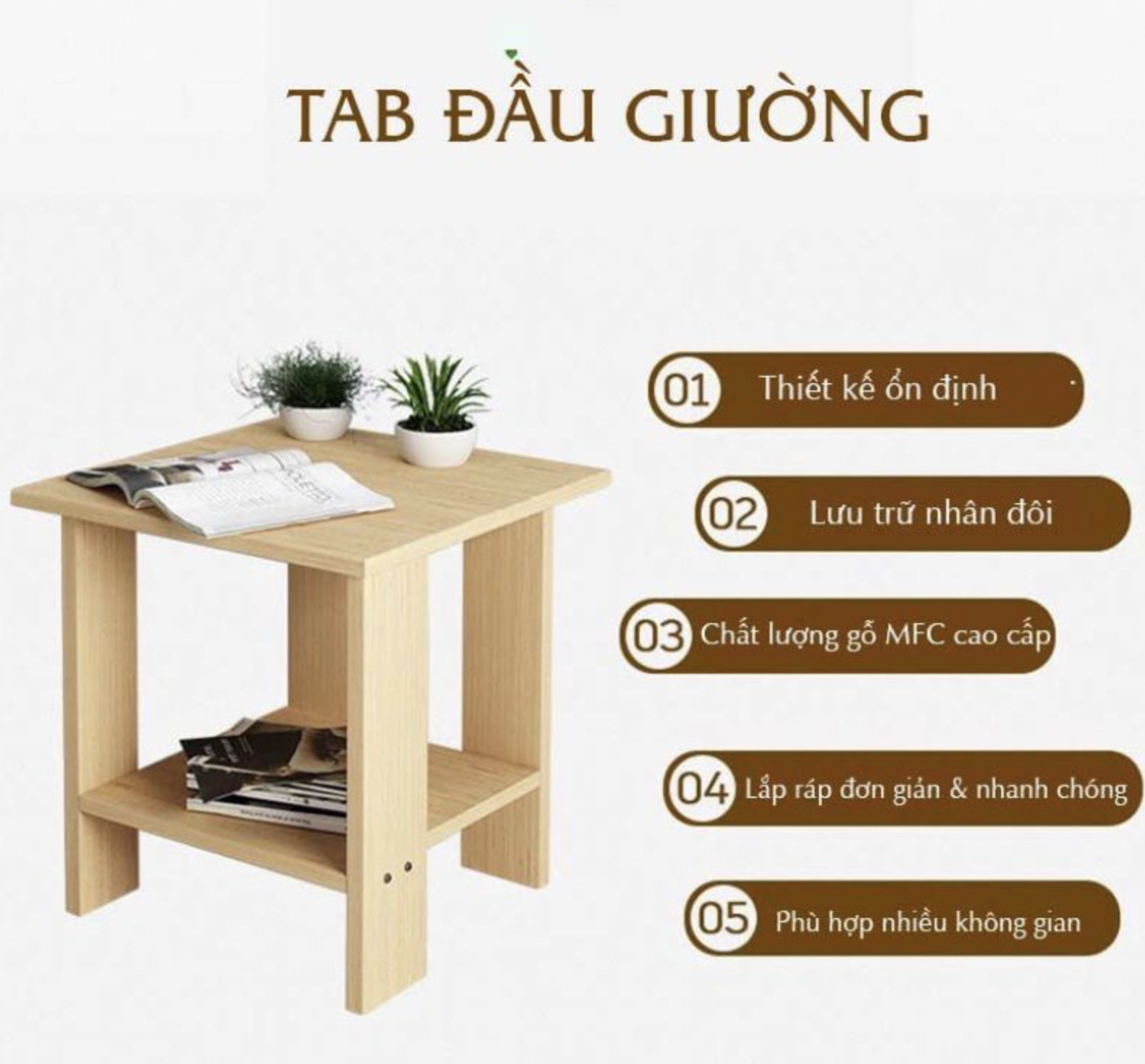 Tủ, Tab đầu giường 2 tầng nhỏ gọn phù hợp với mọi không gian TDG-006 (C42xR40xS40)