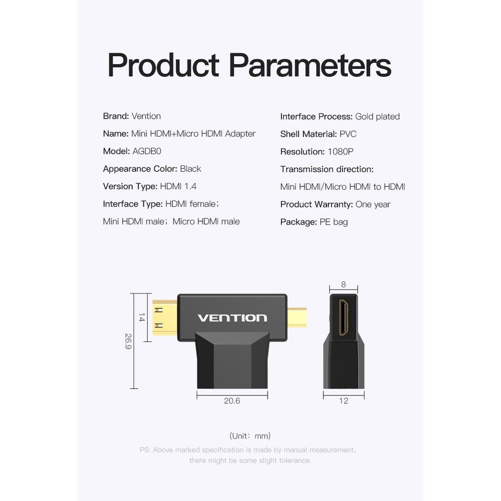 Đầu chuyển Mini HDMI + Micro HDMI to HDMI Vention AGDB0 - BEN Hàng chính hãng